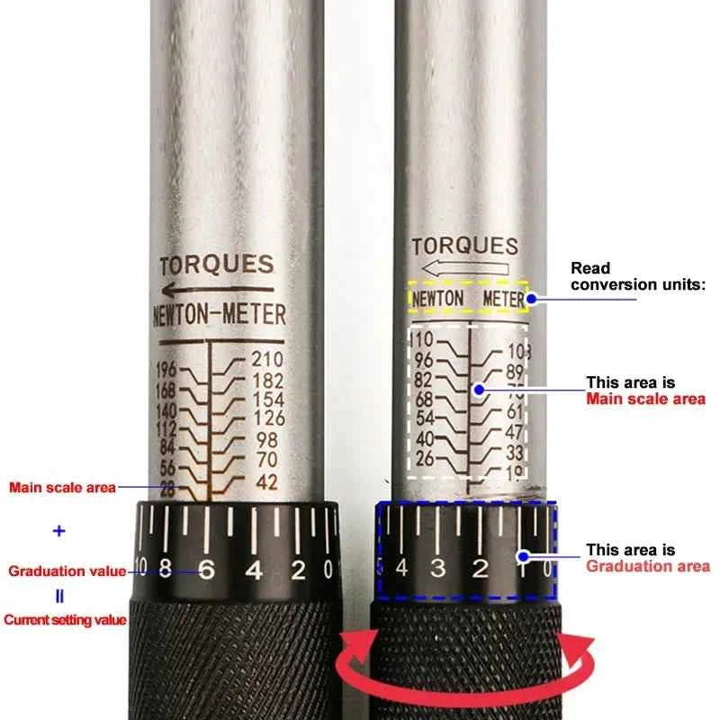 10–210 Nm Torque Wrench 1/2" – Precise Reversible Ratchet for Bicycle, Motorcycle & Automotive