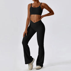 Women's 2-Piece Ribbed Seamless Yoga Set | Sports Bra & Gym Leggings Fitness Tracksuit Activewear