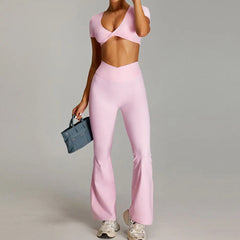 Women's 2-Piece Short Sleeve Yoga Suit | Quick-Dry Gym Tracksuit Running Workout Sports Set