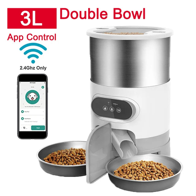 Smart Cat & Dog Automatic Feeder with Double Stainless Steel Bowls | 3L–4.5L Capacity by Snagg A Feeder