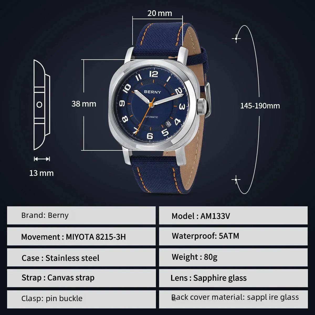 BERNY Mechanical Cushion Watch - SnaggIt
