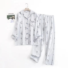 Women's Cotton Flannel Pajama Set | Plaid Long Sleeve Long Pants Loose Autumn Winter Sleepwear