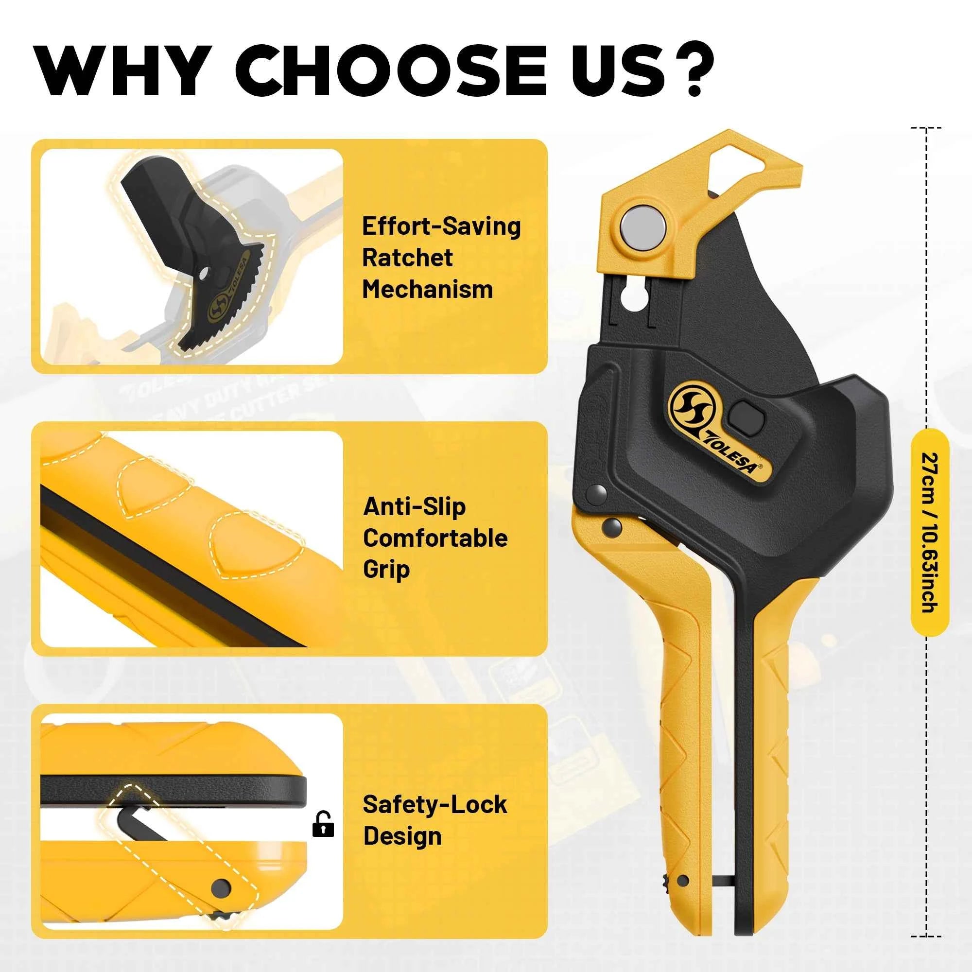 Heavy-duty 3-gear ratchet pipe cutter with deburring tool – image 2