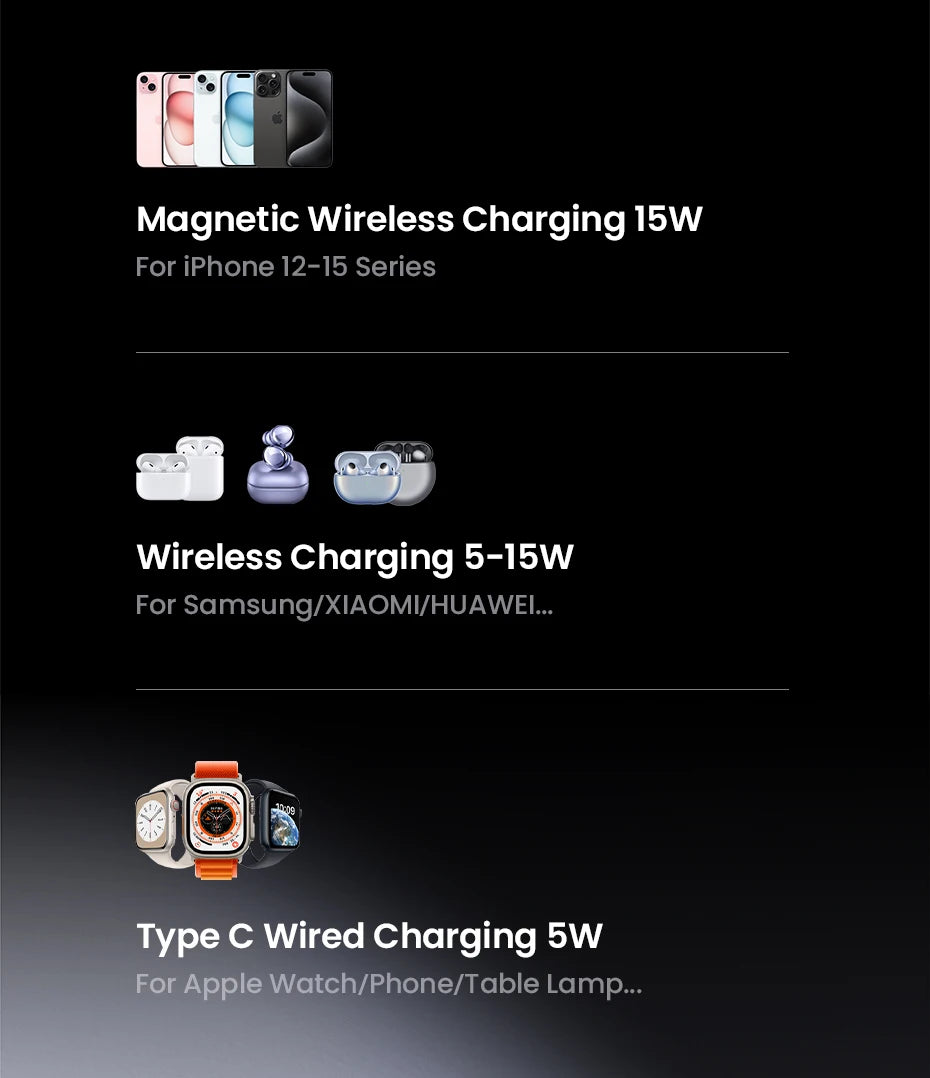Qi2 15W 2-in-1 Magnetic Wireless Charging Stand | MagSafe Fast Charger for iPhone 16 17 AirPods