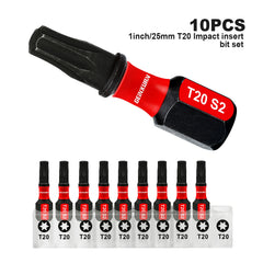 1" Impact Magnetic T20 Torx Screwdriver Bit – S2 Alloy Steel Power Bit