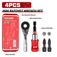Mini Ratchet Screwdriver Set | S2 Steel Impact Magnetic Bit Holder 1/4" Wrench Push-Pull Case for Repair