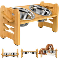 Elevated Stainless Steel Dog & Cat Bowls with Bamboo Stand by Snagg A Feeder