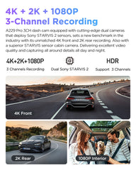 4K Ultra HD Triple Channel Dash Cam | Dual Sony STARVIS 2 Night Vision & GPS