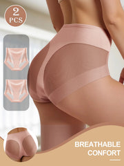 High Waist Seamless Briefs 2-Pack | Contrast Mesh Breathable Soft Women's Underwear