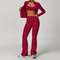 Women's 2/3-Piece Long Sleeve Yoga Suit | Sports Bra Running Workout Gym Tracksuit Athletic Wear
