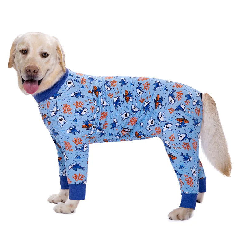 Dog Pyjama Jumpsuit for Medium & Large Dogs – Cosy Full-Cover Belly Recovery Suit (Cuttable Panel)