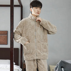 Men's Coral Fleece Pajama Set | Thickened Flocking Long Sleeve Winter Warm Couple Loungewear