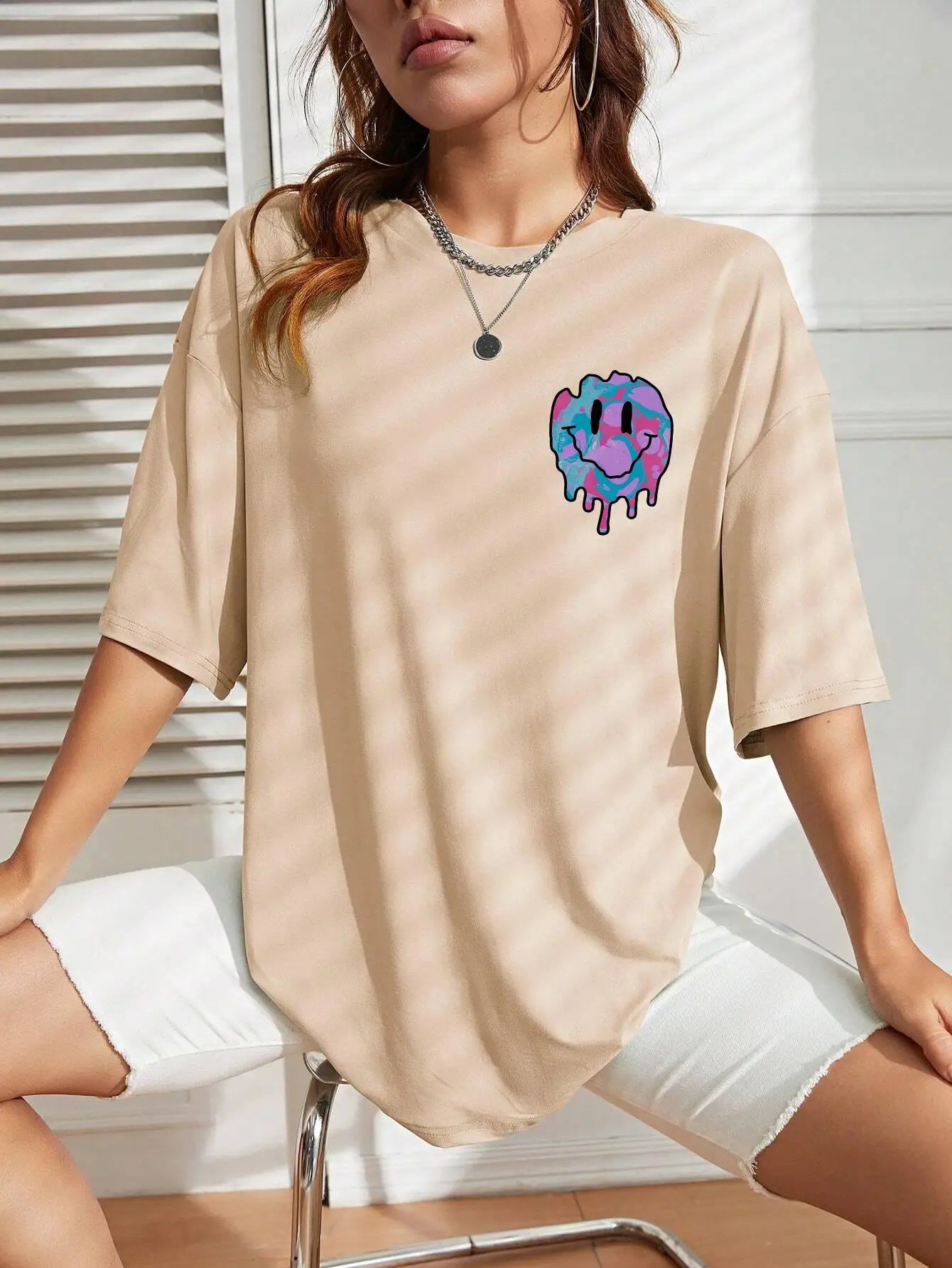 Women's Smile Face Print T-Shirt | Street Casual All-Match Soft Hip Hop Breathable Fashion Tee