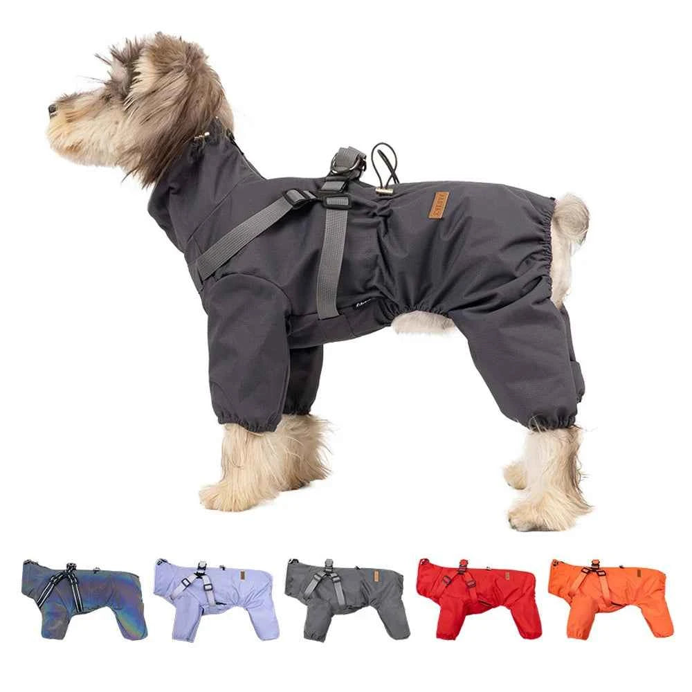 Waterproof Dog Raincoat with Built-In Harness – Adjustable Reflective 4-Leg Overalls for Small Dogs