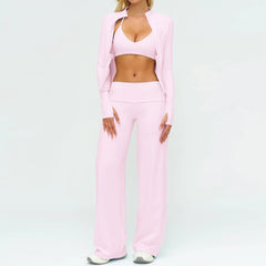 Women's 2/3-Piece Long Sleeve Yoga Set | High Waist Leggings Sports Bra Tracksuit Gym Activewear