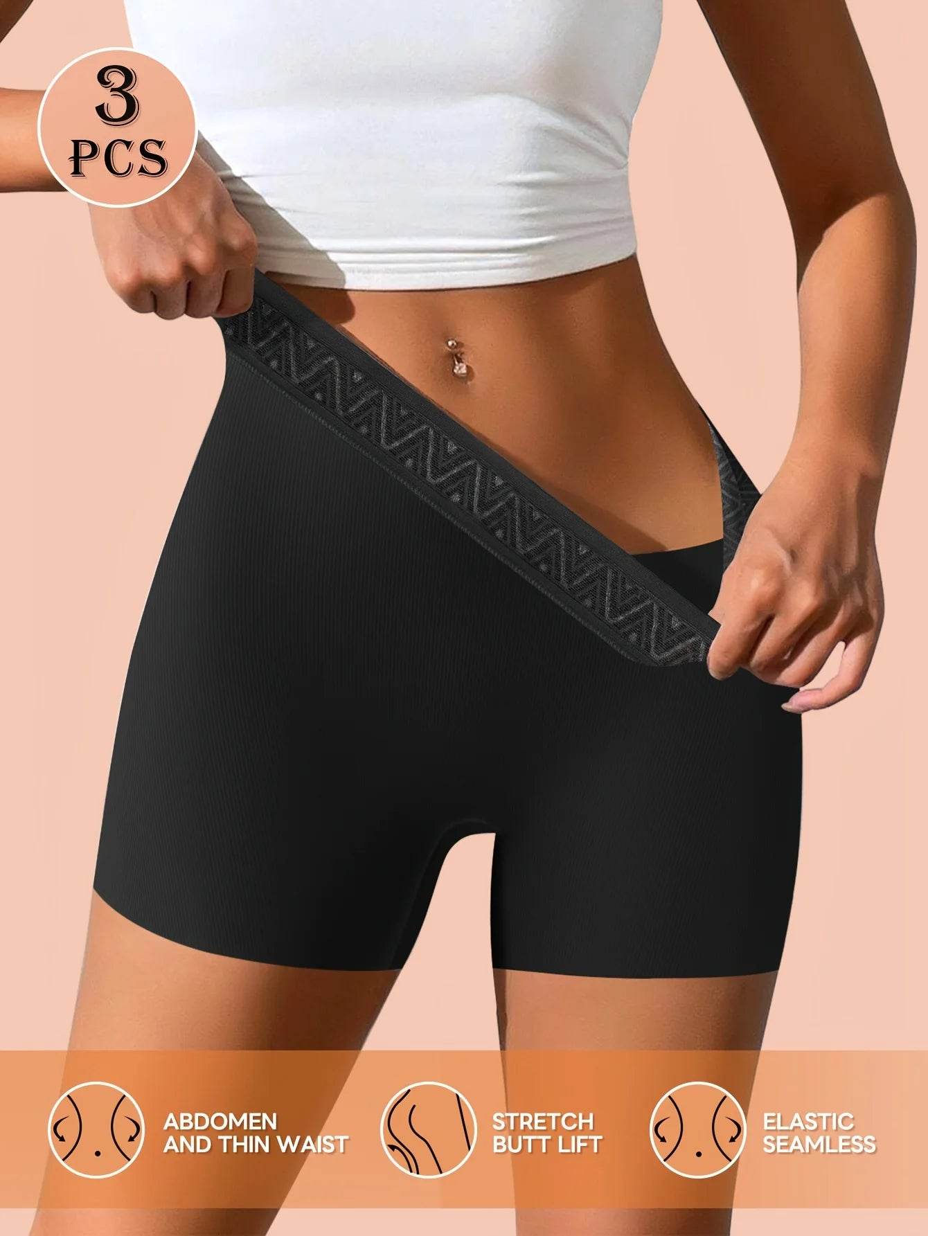 3pcs Women's High-Waist Shaping Shorts - Peach Lift, Tummy Control, Breathable & Comfortable Nylon Blend Underwear in Beige, - SnaggIt