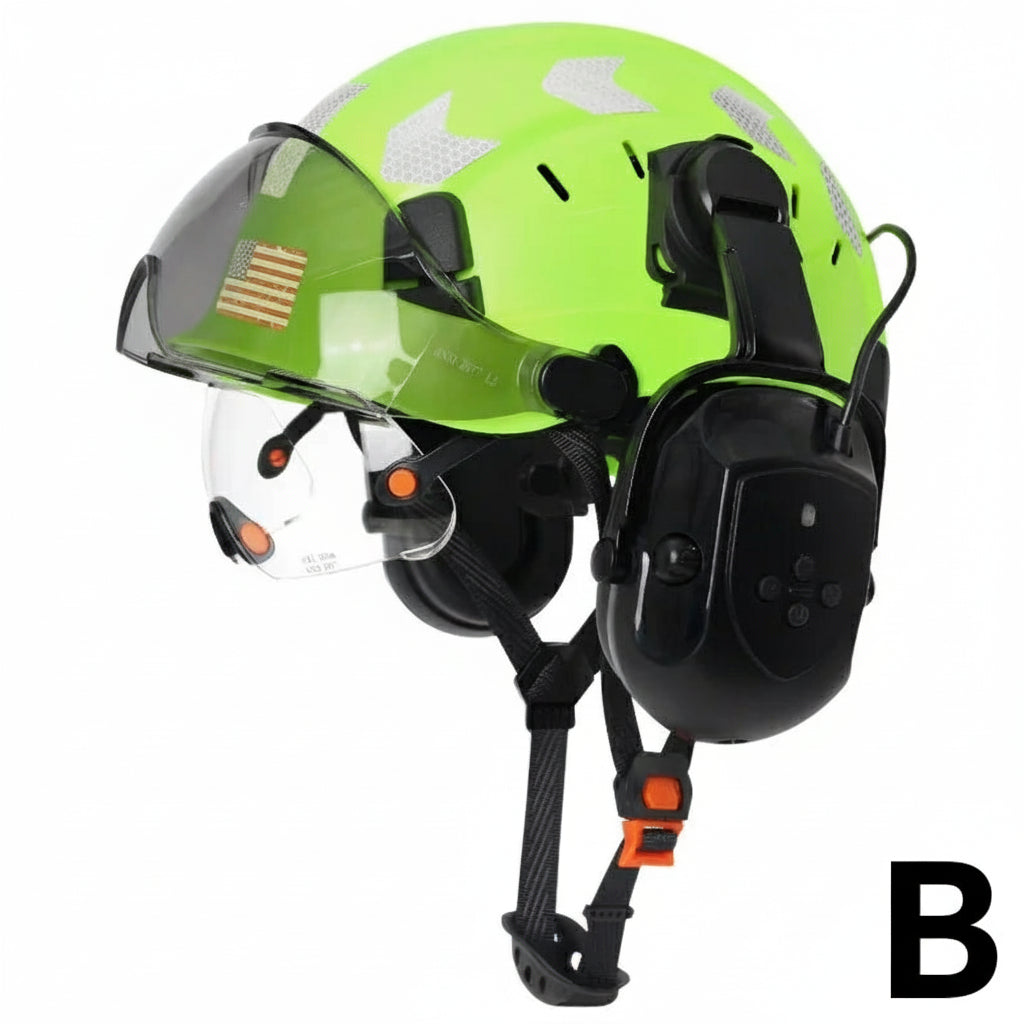 Safety Helmet With Bluetooth Earmuffs Double Visors Reflective Stickers by Snagg A Safety Helmet
