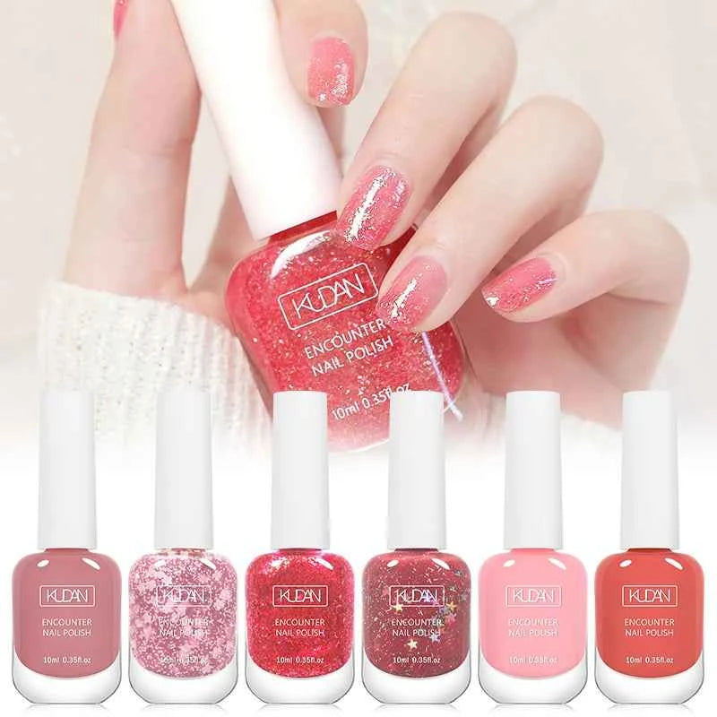 Essential 6 Piece Water-Based Nail Polish Collection – 10ml Nude, Red & Pink Peel Off Air Dry Kit