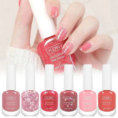 Essential 6 Piece Water-Based Nail Polish Collection – 10ml Nude, Red & Pink Peel Off Air Dry Kit