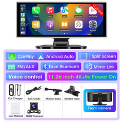 10/11.26 inch Dash Cam 4K Car DVR Wireless Carplay & Android Auto GPS Navigation Video Recorder Dashboard Dual Lens Wifi FM AUX by SnaggIt