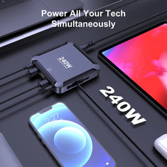 240W GaN Desktop Charger | Digital Display + 100W Retractable USB-C Cable Fast Charger Phone Laptop