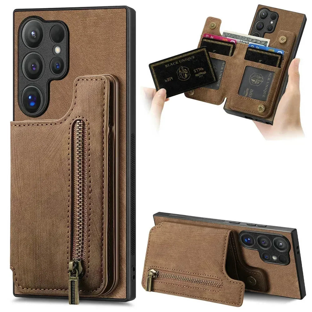 Zipper Leather Magnetic Wallet Case – Samsung Galaxy S25 Series - Phone Cases & Covers
