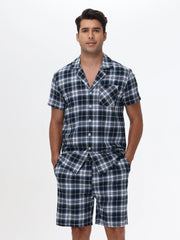 Men's Cotton Short Pajama Set | 2-Piece Breathable Button Top & Elastic Shorts Summer Loungewear
