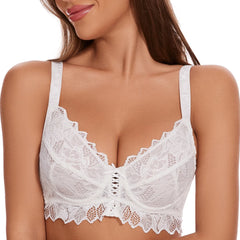 Plus Size Lace Mesh Bra | Underwire Push Up Full Coverage Unpadded