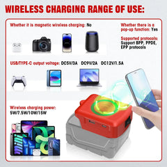 Multi Function Wireless Charger & Power Adapter | 15W Fast-Charging Hub for 18V Battery Platforms