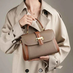 Genuine Cowhide Leather Small Square Crossbody Bag – Luxury Women's Shoulder Satchel with Flap Pocket