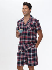 Men's Cotton Short Pajama Set | 2-Piece Breathable Button Top & Elastic Shorts Summer Loungewear