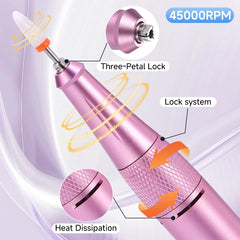Professional 45,000 RPM Ultra Quiet Cordless Nail Drill – High-Torque 4500mAh Rechargeable Manicure Station