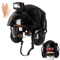 Construction safety helmet with head lamp and mounted earmuffs – image 8