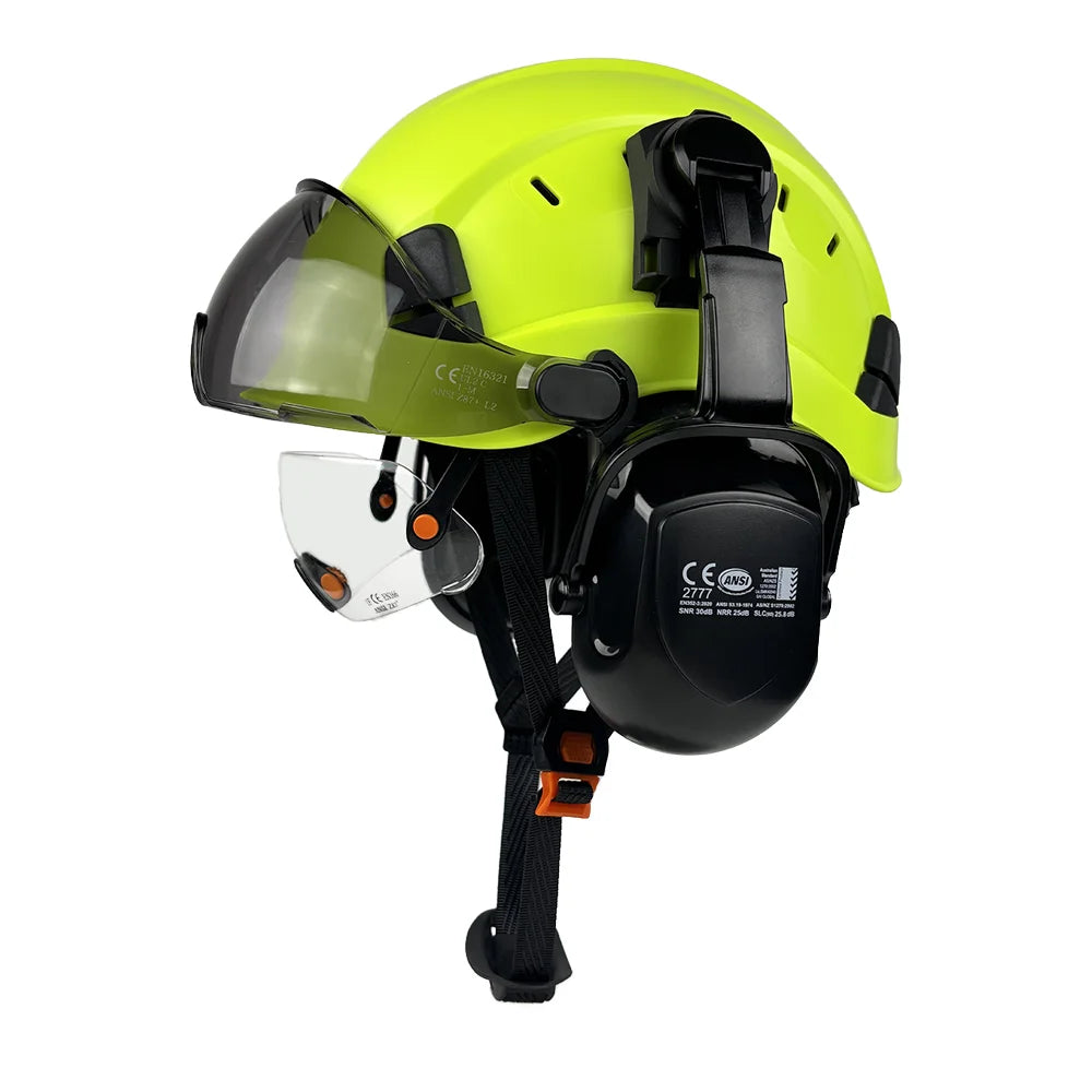Construction safety helmet with twin visors and earmuffs – image 8