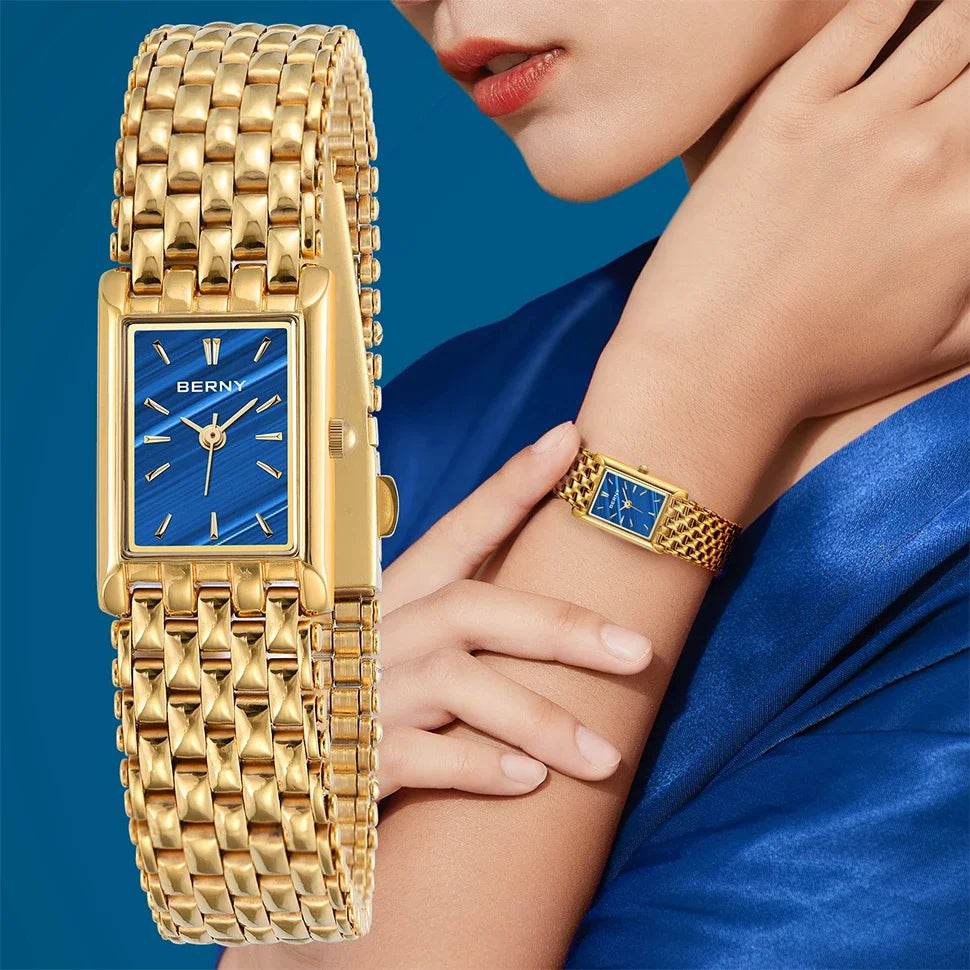BERNY Women’s Rectangle Gold Quartz Watch - SnaggIt