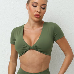 Women's Crop Top Workout Shirt | Short Sleeve Push-Up Yoga Gym Fitness Sportswear Running Top