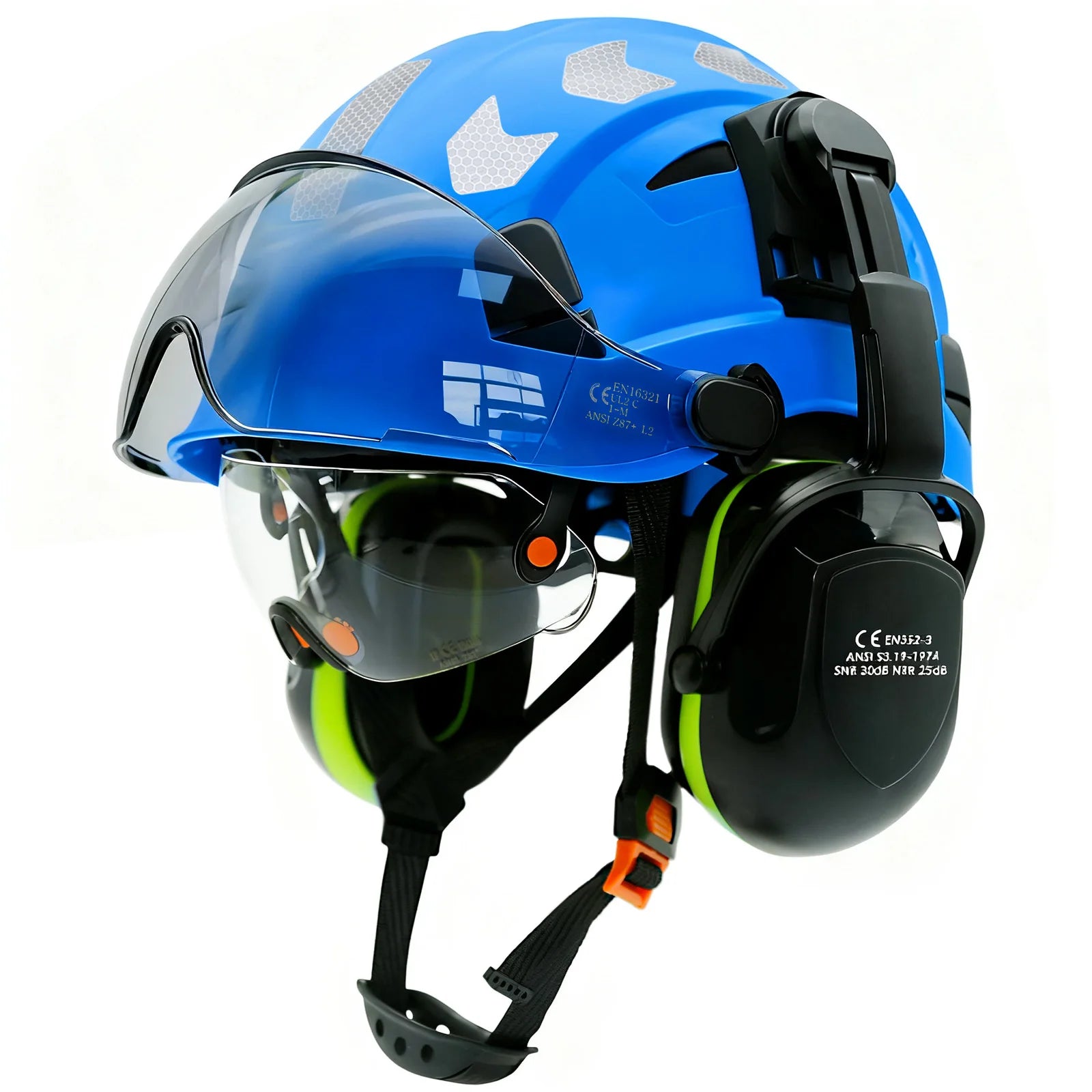 Vented construction safety helmet with double visors and earmuffs – image 7