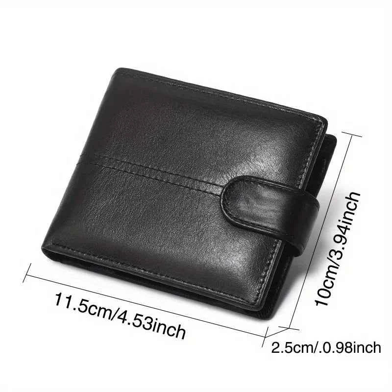 Genuine Leather RFID Anti-Theft Short Wallet with Coin Purse & Multi-Slot