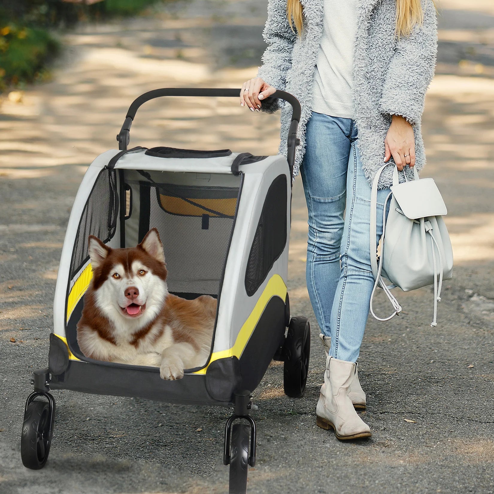 Premium 4-Wheel Foldable Dog Pram with Breathable Mesh by Snagg A Pet Stroller