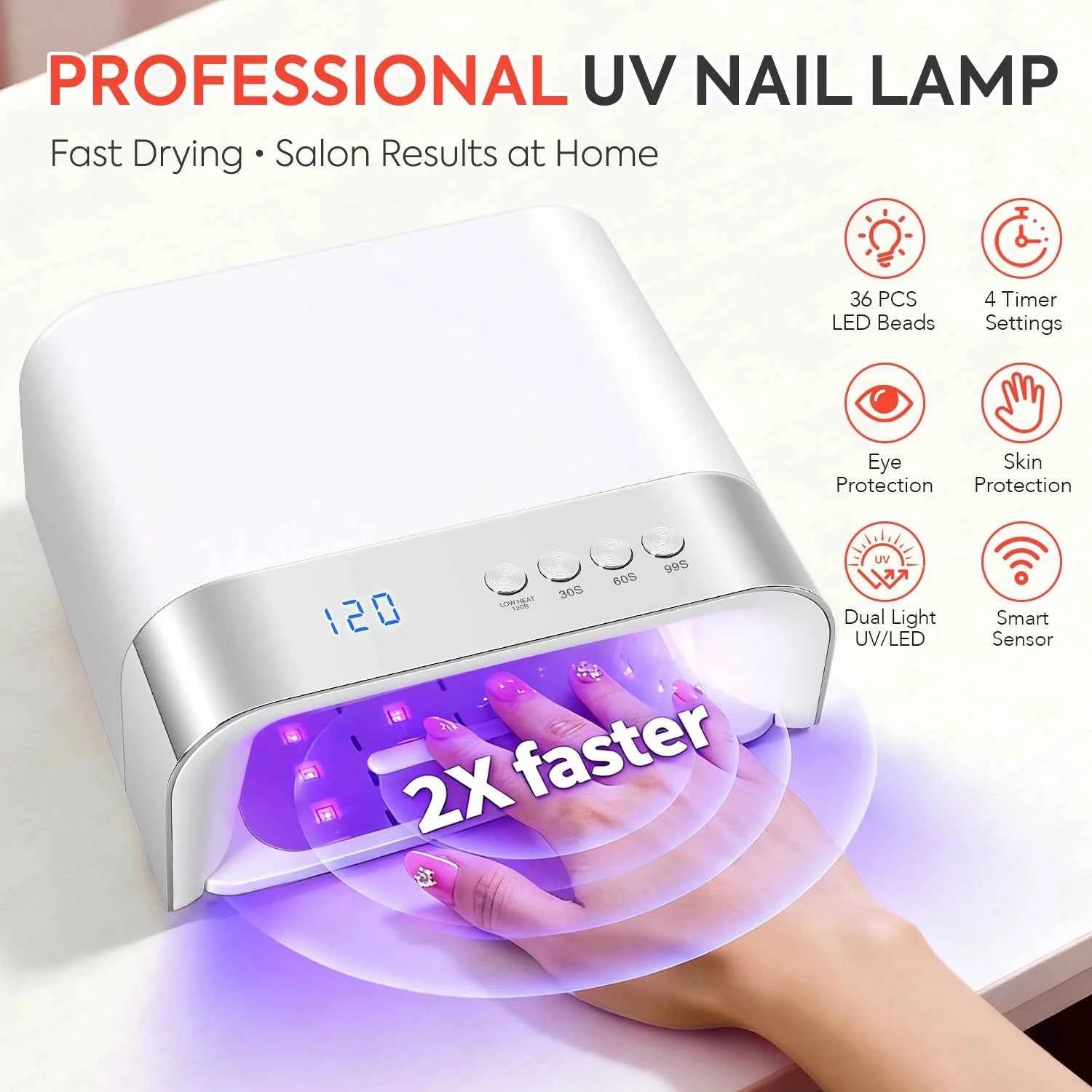 Professional 168W High Efficiency UV/LED Nail Dryer – 36-Bead Smart Sensing Salon Station