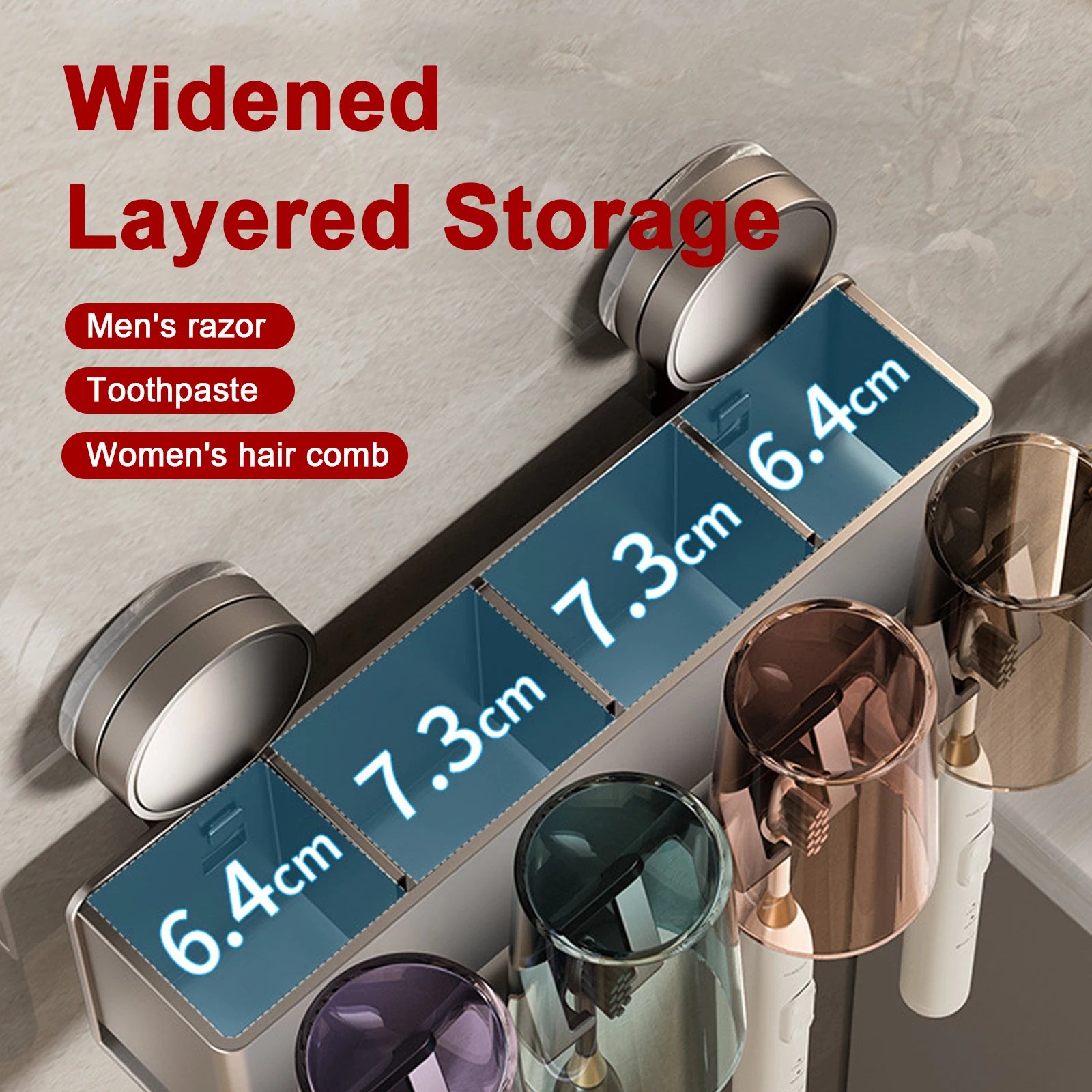 Suction Cup Toothbrush Holder with Mouthwash Cups & Shelf by Snagg A Toothbrush Holder