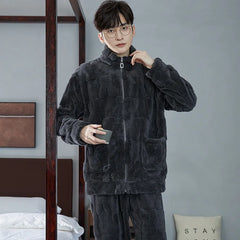 Men's Coral Fleece Pajama Set | Thickened Flocking Long Sleeve Winter Warm Couple Loungewear