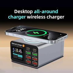 80W/120W 8-Port Charging Station | Digital Display USB-C Wireless Charger PD QC3.0 for Laptop Tablet Phone