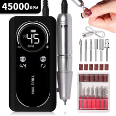 Professional 45,000 RPM Brushless Electric Nail Drill – High Torque Rechargeable Manicure & Pedicure Station