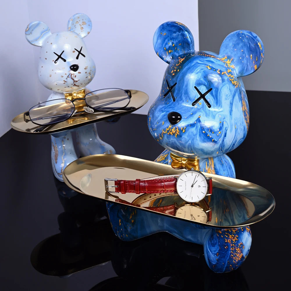 Colorful Bear Resin Figurine with Tray by Snagg A Sculpture