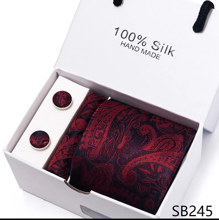 Solid Colour Necktie with Matching Handkerchief & Cufflinks - SB245 - Others In Fashion