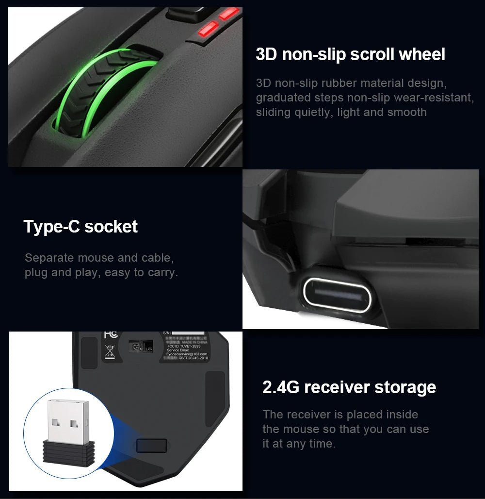 Wireless RGB Gaming Mouse 2.4G USB Connection & 16,000 DPI Optical Sensor for PC & Laptop by Snagg A Gaming Mouse