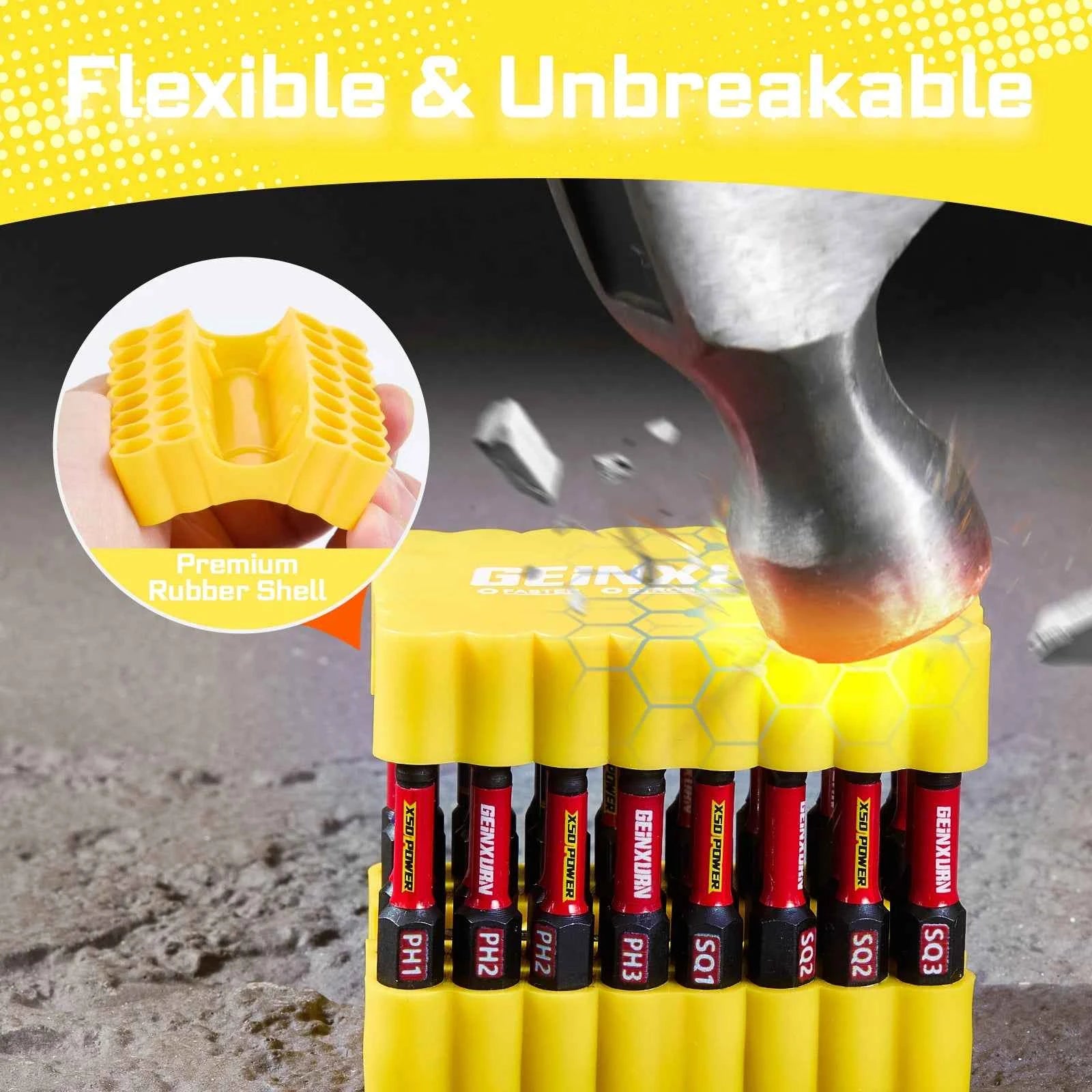33PCS Impact Screwdriver Bits Set, 2” Magnetic (PH/SQ/Torx/Hex/Slotted) S2 Steel Bits with Bit Holder & Soft Base