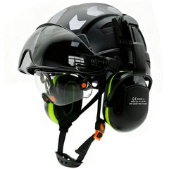 Vented construction safety helmet with double visors and earmuffs – image 10
