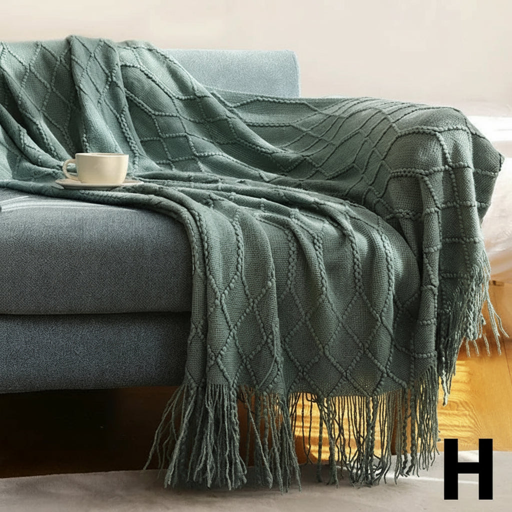 Knitted Throw Blanket – Cozy Comfort with Fringe by Snagg A Throw